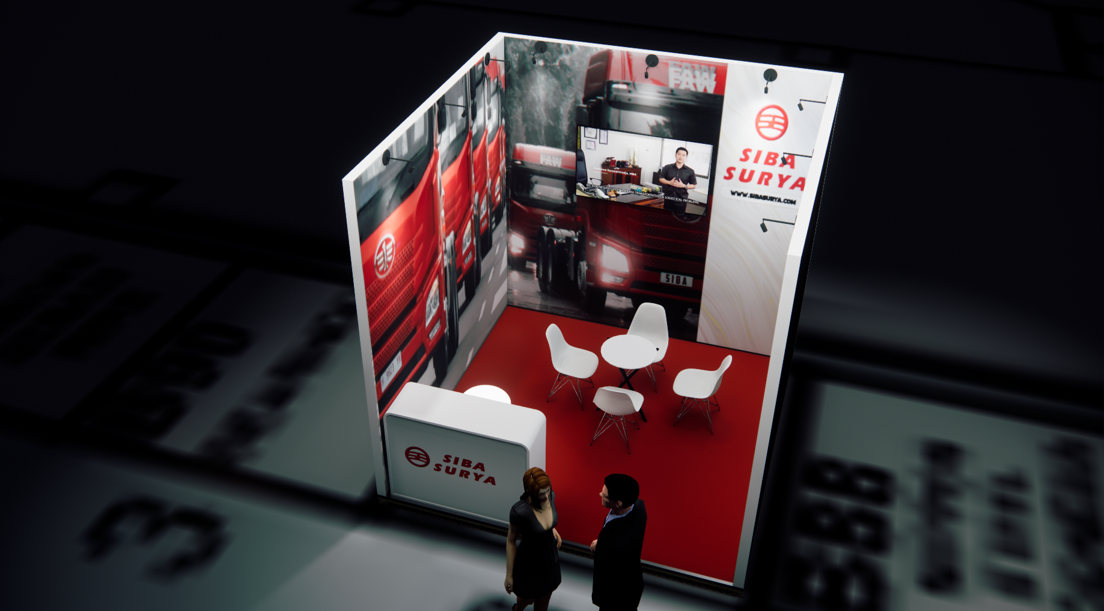 desain booth 3x3 Siba Surya. Desain by Vendorboothindonesia